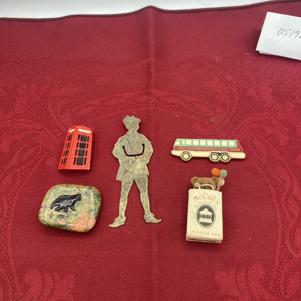 Lot of 5 Vintage Rubber & Ceramic Fridge Magnets Bud, Telephone Booth Peter Pan